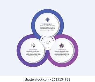 3 steps infographic template with 3 options. Flowchart that can be used for business report, data visualization and presentation. Timeline infographic elements vector illustration.