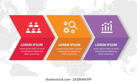 3 etapas infográfico modelo com 3 opções. Fluxograma que pode ser usado para apresentação, visualização e relatório de negócios. Ilustração vetorial dos elementos infográficos da linha do tempo.