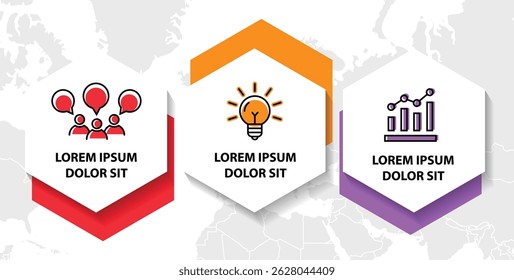 Plantilla de infografía de 3 pasos con 3 opciones. Diagrama de flujo que se puede utilizar para informes de negocio, visualización de datos y presentación. Ilustración vectorial de elementos infográficos de línea de tiempo.
