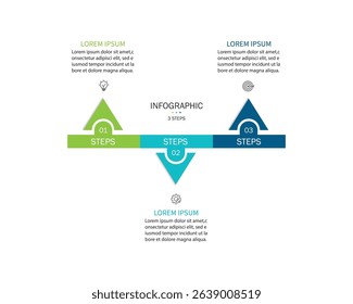 3 steps infographic template with 3 options. Flowchart that can be used for business report, data visualization and presentation. Timeline infographic elements vector illustration.