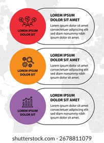 3 etapas infográfico modelo com 3 opções. Fluxograma que pode ser usado para apresentação, visualização e relatório de negócios. Ilustração vetorial dos elementos infográficos da linha do tempo.