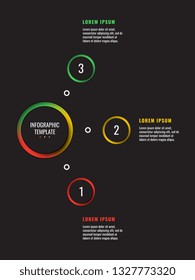 3 steps infographic template with round paper cut elements on black background. business process diagram. company presentation slide template. modern vector info graphic layout design. eps 10