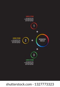 3 steps infographic template with round paper cut elements on black background. business process diagram. company presentation slide template. modern vector info graphic layout design. eps 10