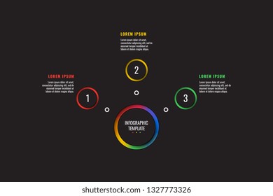 3 steps infographic template with round paper cut elements on black background. business process diagram. company presentation slide template. modern vector info graphic layout design. eps 10