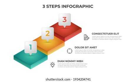 3 Steps Infographic Template With Stairs, Layout Element For Presentation Workflow, Diagram, Etc