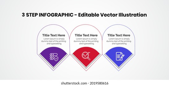 3 Steps Infographics Design Template - Graph, Pie chart, workflow layout, cycling diagram, brochure, report, presentation, web design. Editable Vector illustration