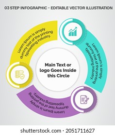 3 Steps Infographics Design Template - Graph, Pie chart, workflow layout, cycling diagram, brochure, report, presentation, web design. Editable Vector illustration