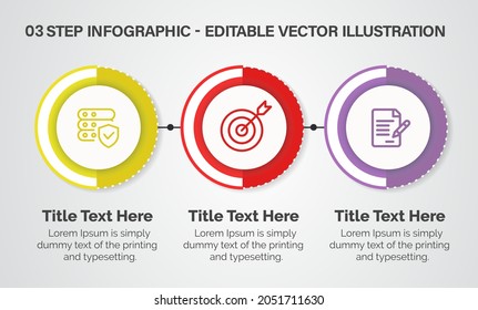 3 Steps Infographics Design Template - Graph, Pie chart, workflow layout, cycling diagram, brochure, report, presentation, web design. Editable Vector illustration