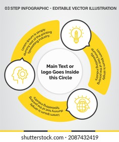 3 Steps Infographics Design Template - Graph, banner , Pie chart, workflow layout, circular diagram, brochure, report, presentation, web design. Editable Vector illustration