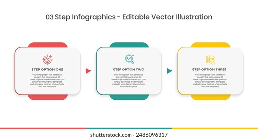 3 Pasos Infografía Plantilla de diseño - Gráfico, gráfico circular, diseño de flujo de trabajo, diagrama de escudero, folleto, informe, presentación, Diseño web. Ilustración vectorial editable