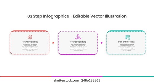 3 Steps Infographics Design Template - Graph, Pie chart, workflow layout, squire diagram, brochure, report, presentation, web design Editable Vector illustration