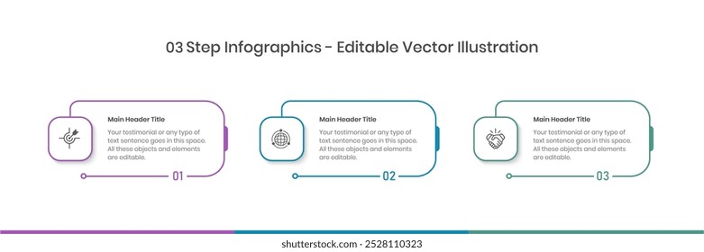 3 Steps Infographics Design Template - Graph, Pie chart, workflow layout, squire diagram, brochure, report, presentation, web design Editable Vector illustration