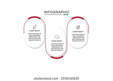 3 Steps Infographics Design Template - Graph, Pie chart, workflow layout, squire diagram, brochure, report, presentation, web design. Editable Vector