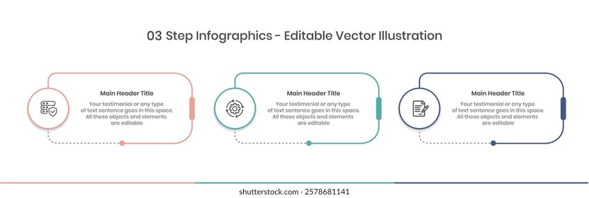 3 Steps Infographics Design Template - Graph, Pie chart, workflow layout, squire diagram, brochure, report, presentation, web design Editable Vector illustration