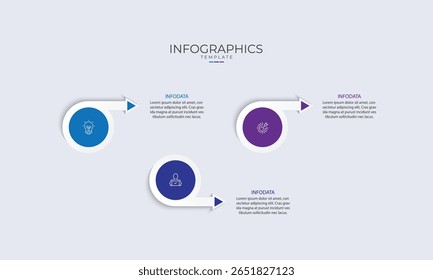 Plantilla de diseño de infografías de 3 pasos. Diseño de Vector minimalista
