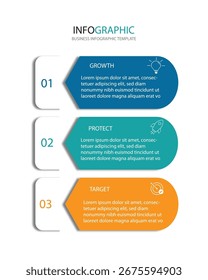 3 Schritte Infografik Entwurfsvorlage - Grafik, Kreisdiagramm, Workflow-Layout, rechteckiges Kastendiagramm, Zeitachse, Bericht, Präsentationsentwurfsvorlage Bearbeitbare Vektorgrafik auf weißem Hintergrund
