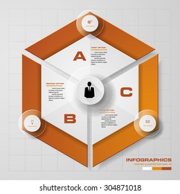 3 steps in modern design hexagonal infographics diagram. Vector Illustration background.