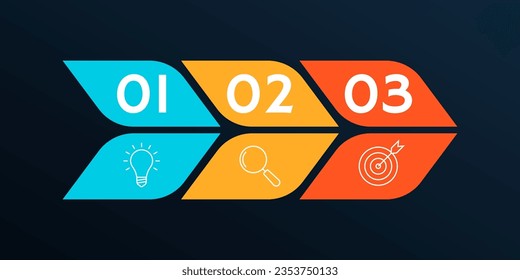 3 pasos, gráfico de información de opción. Diagrama de procesos con iconos de negocio. Presentación, plantilla de infografía de línea de tiempo. Ilustración vectorial.