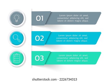 3 pasos, opción infográfica. Menú, lista de diseño con iconos de negocio. Presentación, banner de diseño. Plantilla gráfica de información moderna. Ilustración vectorial.