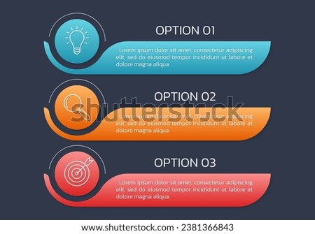 3 steps option infographic template. Presentation, layout design with business icons. Menu or list with 3 sections. Flow chart, process diagram, layout concept. Vector illustration.