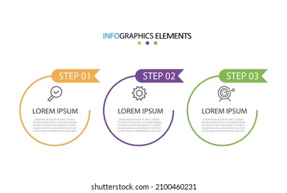 3 steps, option or levels line infographic with label. Timeline info graphic. Business presentation, information brochure, banner, workflow layout template. Vector illustration. Eps10