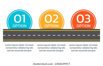 3 pasos, opción plantilla gráfica de información de ruta. Diagrama de procesos, diseño de negocio, infografía de línea de tiempo. Tres infografías de números. Ilustración vectorial.