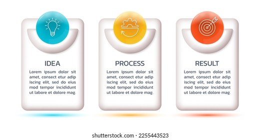 3 steps, options infographic with business icons. 3d timeline info graphic design. Modern presentation layout, flow chart. Process diagram, sequence concept. Vector illustration.