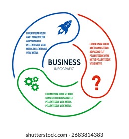 3 pasos delinear flechas redondas de círculo, diagrama de ciclo inforgaphic, informe o presentación Plantilla de Vector, ilustración de proceso empresarial