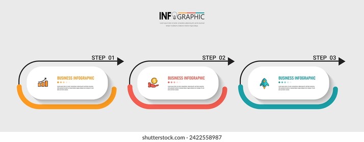 3 Steps presentation business infographic template vector.