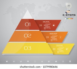 3 steps pyramid with free space for text on each level. infographics, presentations or advertising. EPS10.