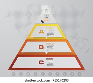 3 steps pyramid with free space for text on each level. infographics, presentations or advertising. EPS10.