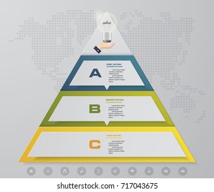 3 steps pyramid with free space for text on each level. infographics, presentations or advertising. EPS10.