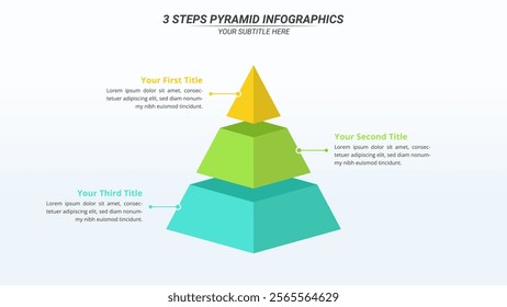 3 Steps Pyramid Infographic on a 16:9 Layout for Business Presentation, Poster, Banner and Booklet.