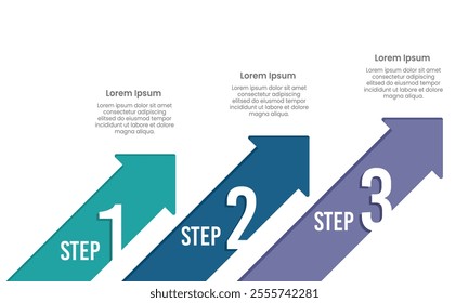 3 Steps to Success Diagonal Arrow Infographic. Presentation, Data, Information, Report and Banner. Vector illustration.