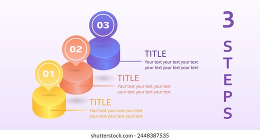 
3 steps to success. Growth ladder consisting of colored cylinders. 3 D. Vector illustration.