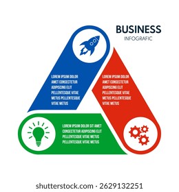 3 steps triangle round arrows, cycle diagram inforgaphic, report or presentation vector template, business process illustration