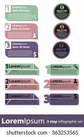 3 steps Vector info graphic template set for business concept.