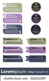 3 steps Vector info graphic template set for business concept.
