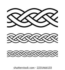3 Strand Braid Hair Rope Knot Border Frame  Seamless Pattern Vector Illustration