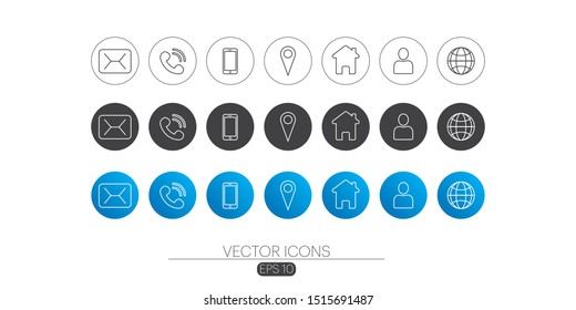 3 Style Contact information Icon in Vector Format , all are 21 icons