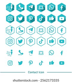 3 Style Contact Information in Vector Icon in Format, Green, Illustration