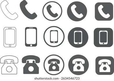 3 Style  Flat Call Icon, Modern Phone Symbol for App and Web UI, call icons, black and white call icons