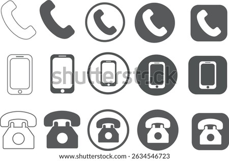 3 Style  Flat Call Icon, Modern Phone Symbol for App and Web UI, call icons, black and white call icons