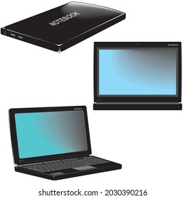3 style laptop vector image. laptop seen from side, laptop front view, laptop closed. vectors can be edited again and used for article material, complementing your design