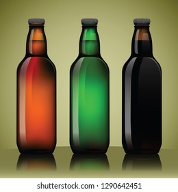 3 styles of realistic beer bottle with lid on gold background.(EPS10 art vector)