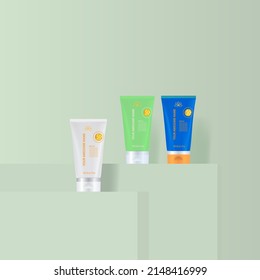 3 sun screen tube on green background vector illustration