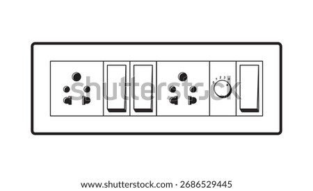 3 Switches 2 sockets 1 fan regulator box black and white
