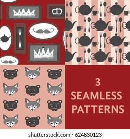 3 tea party seamless patterns
