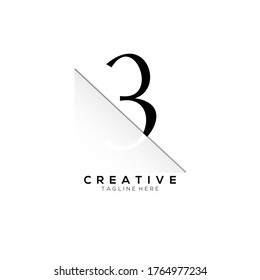 3 (Tres) Diseño de Logotipo Número Negro con Cortado de Papel Creativo