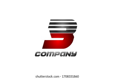 3 three number logo icon design in red grey gradient color for company and business